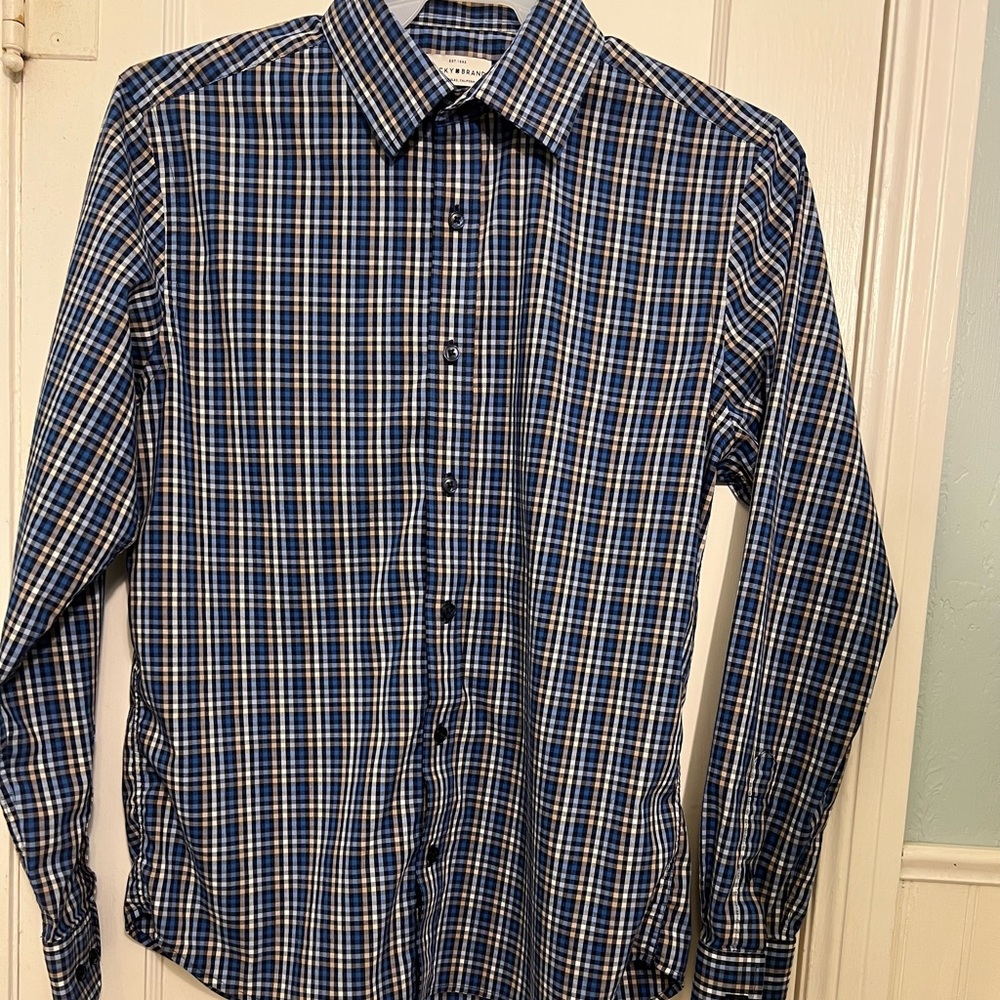 Lucky Brand Button Down Shirt Men M Blue Plaid Flannel Long Sleeve